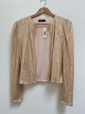 NWT CBR Champagne‎ Sequin Open Front Blazer, Medium